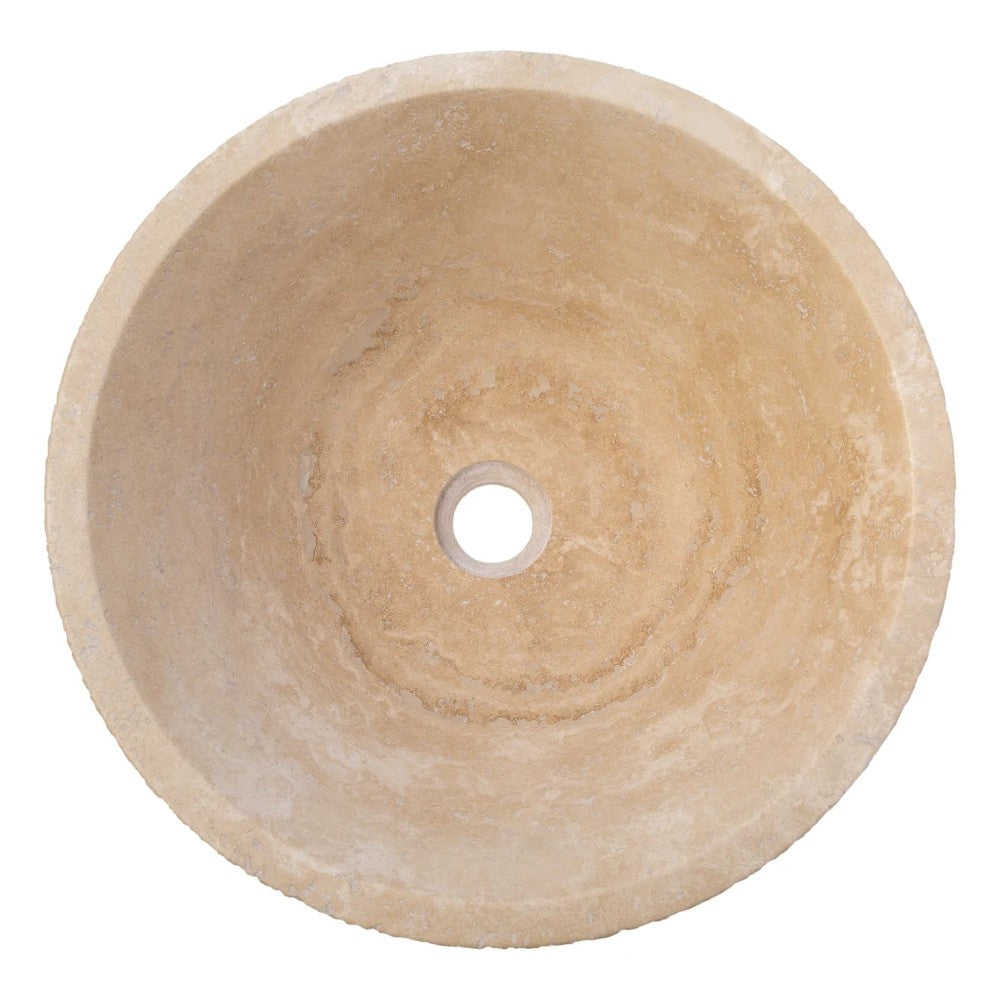 Light Beige Travertine V-Shape Tapered Sink Honed Inside and Sandblasted Outside (D)16