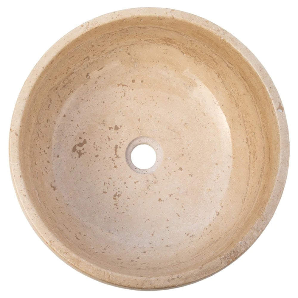 Light Beige Travertine Natural Stone Vessel Sink Filled and Polished (D)16