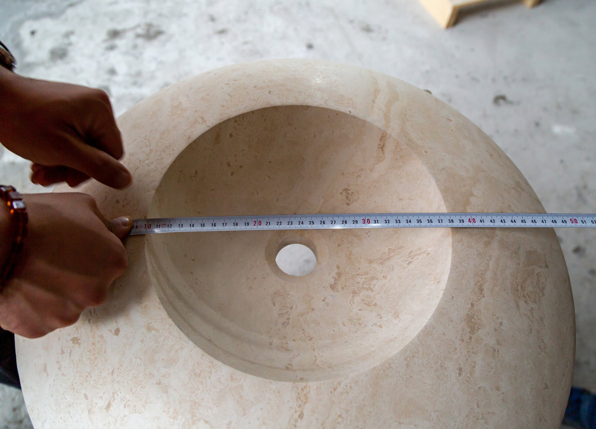 Light Travertine Natural Stone UFO Shape Sink Honed and Filled (D)21