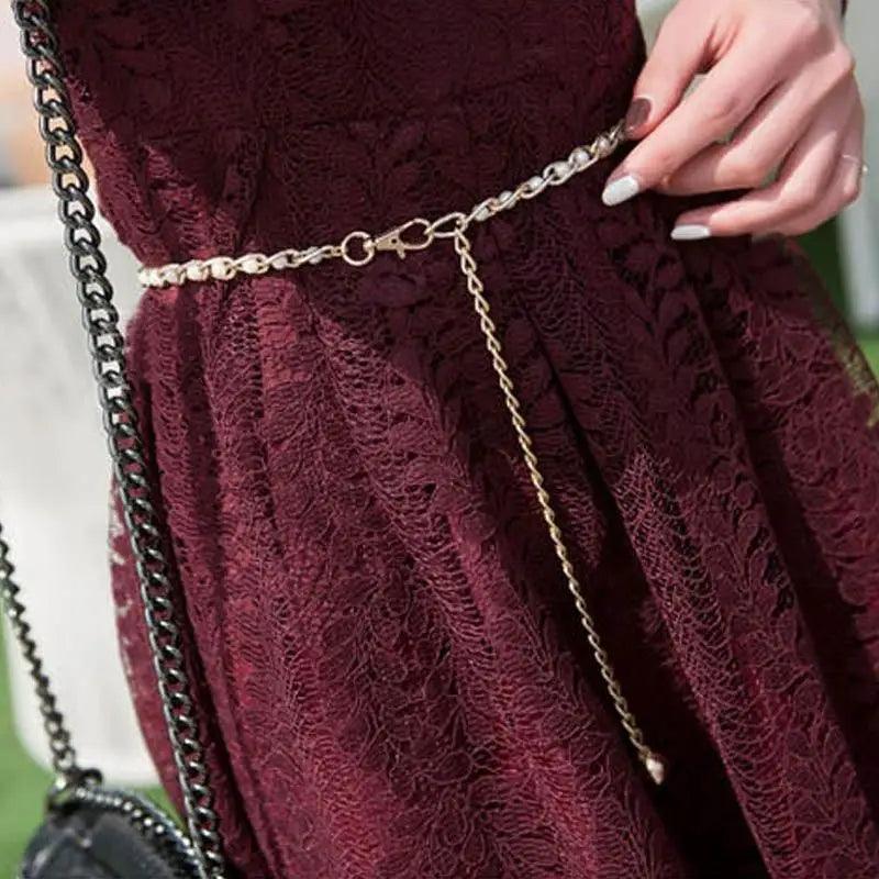 Luxurious Metal Adjustable Thin Strap Body Link Belts For Women Fashion Long Tassel Belly Metal Chain Waistbands For Women