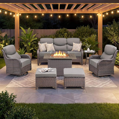 Luxury 7-Piece Outdoor Patio Furniture Set With Fire Pit Table (SAK57391)