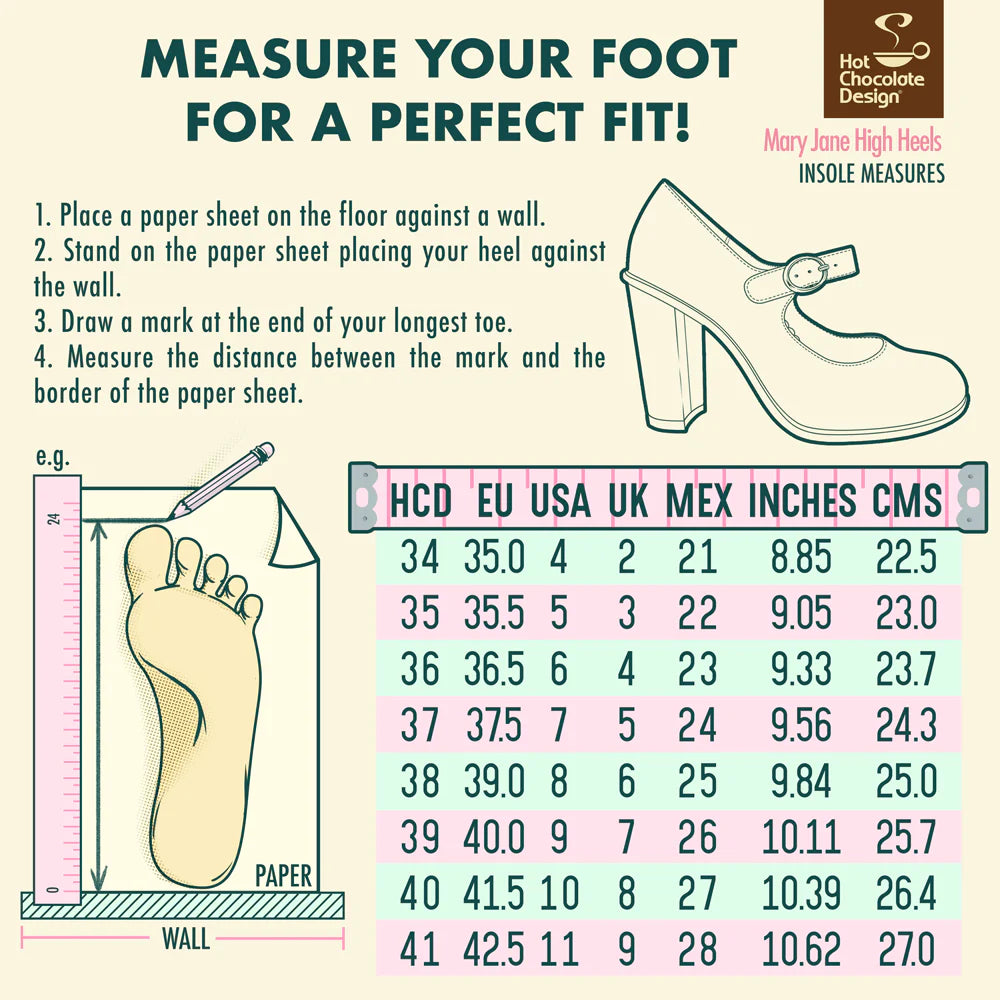 Mary Jane Pump High Heels Size Chart