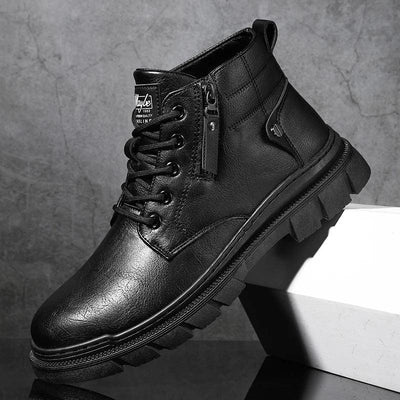 Men Retro Work Ankle Boots Autumn Winter Thick Bottom High Top Casual Boots Leather Boots Chelsea Desert Waterproof Boots Male