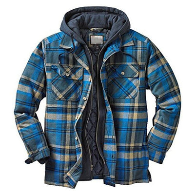 Men's Autumn Winter Jacket Plaid Hooded Long Sleeve Basic Casual Shirt Jackets Men's Long Sleeve Soft Warm Jacket With Hood Hooded Shirt Jacket Soft Long Sleeve Outdoor Clothes For Men