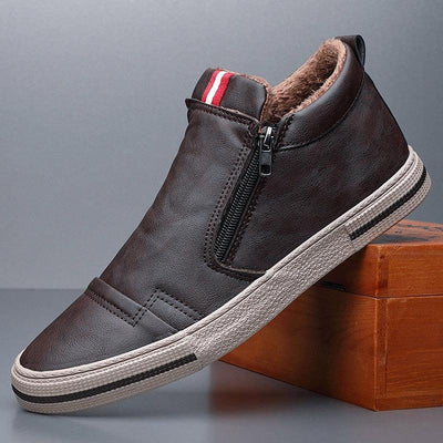 Mens Casual Winter Warm Ankle Boots Fashion Snow Boots Outdoor Footwear Black Sneakers Men's Leather Lined Warm Anti-slip Outdoor Work Shoes