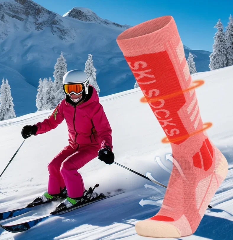 Merino wool skiing socks women's high tube hiking socks anti slip and warm outdoor sports socks