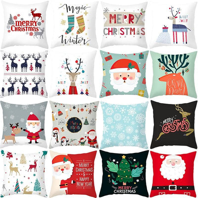 Merry Christmas Decoration Xmas Gift New Year For Home Reindeer Santa Claus Xmas Series Cushion Cover Case Pillow Custom Zippered Square Pillowcase Tree Cushion Cover Christmas Ornament