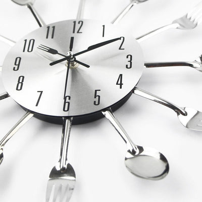 Metal Kitchen Wall Clock Creative Kitchen Wall Clock 3D Modern Creative Kitchen Cutlery Spoon Fork Time Like Wall Clock Wall Sticker Room Home Decoration Quartz Wall Art Cutlery Mounted Clocks Modern Design Home Decorative