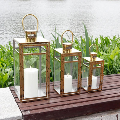Set of 3 Stainless Steel Lantern (12/15/19'') -Gold