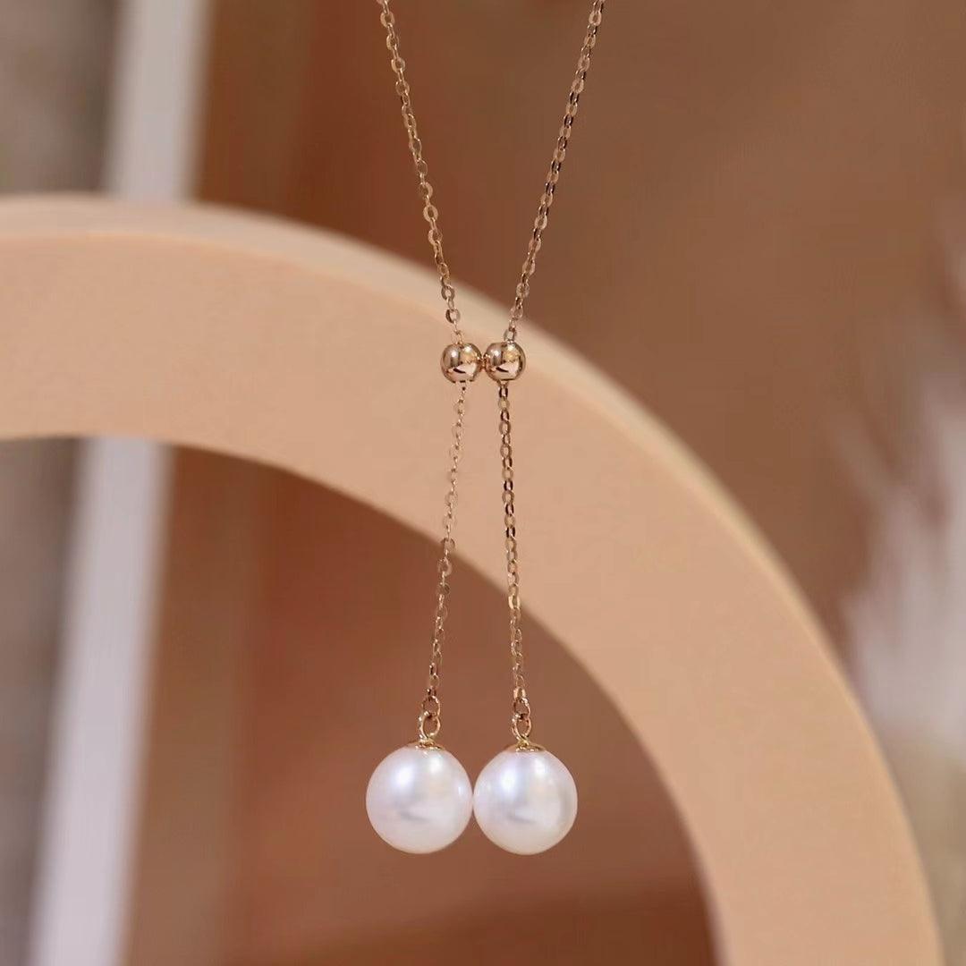 18K Gold Chain Necklace With Freshwater Pearl  7.5-8mm