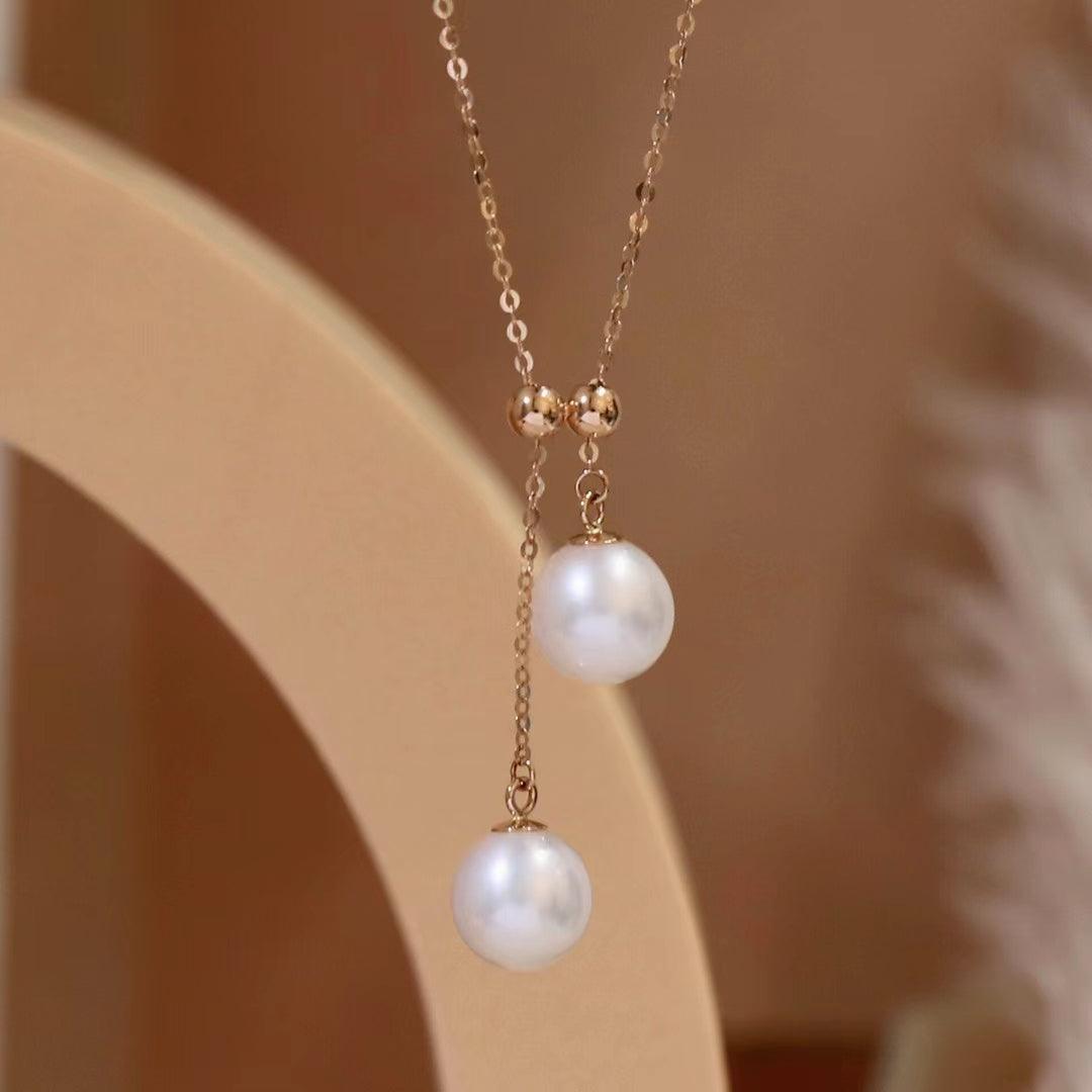 18K Gold Chain Necklace With Freshwater Pearl  7.5-8mm
