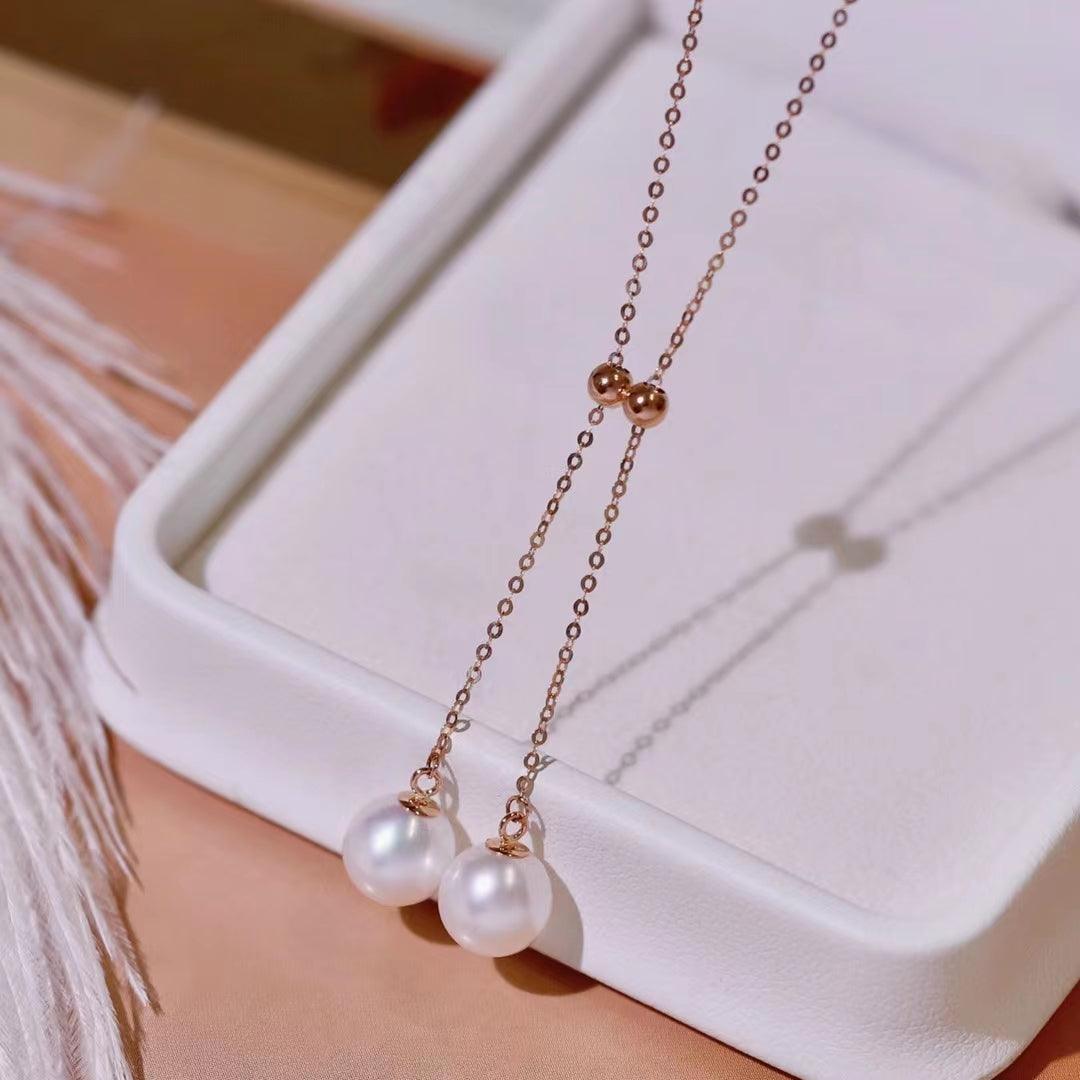 18K Gold Chain Necklace With Freshwater Pearl  7.5-8mm