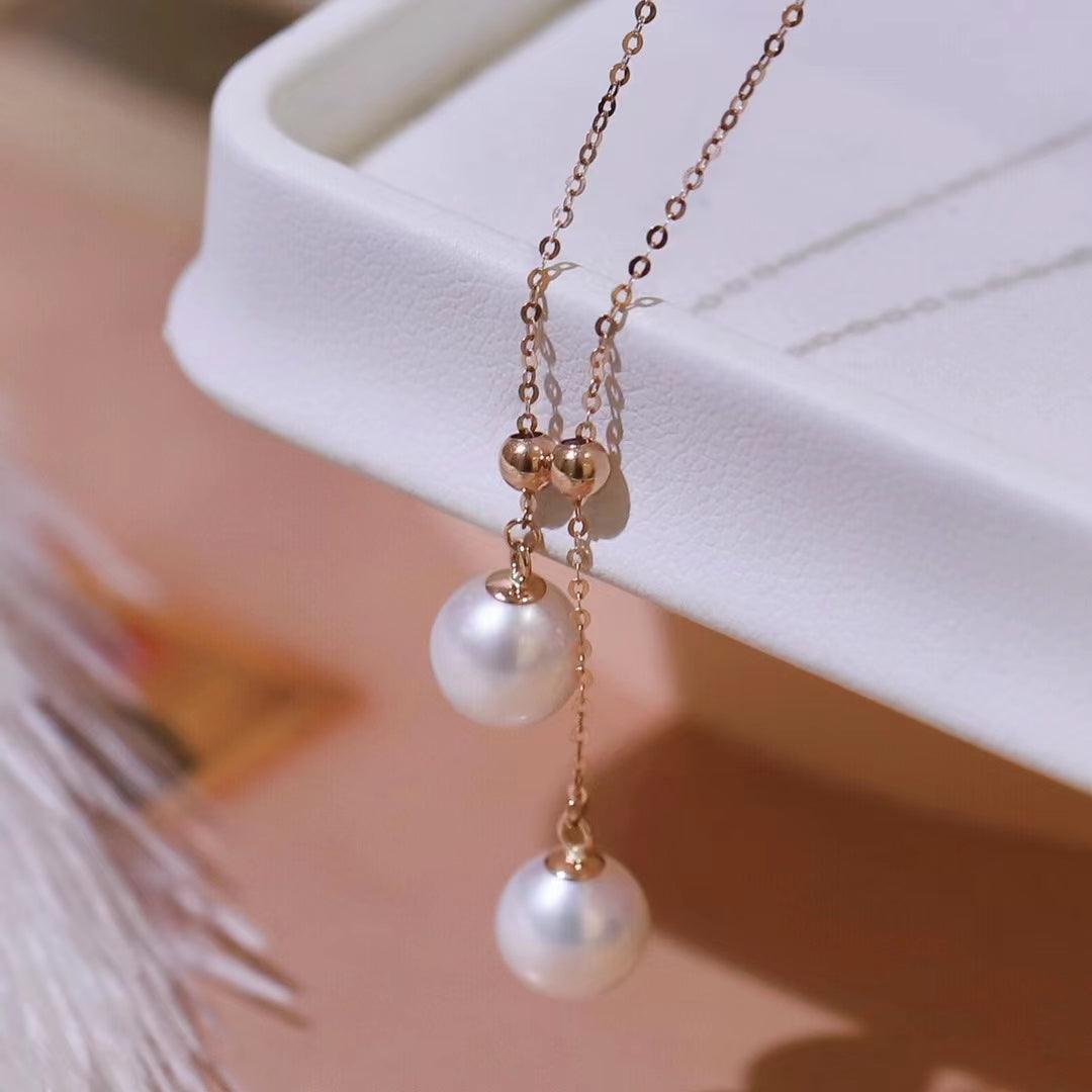 18K Gold Chain Necklace With Freshwater Pearl  7.5-8mm