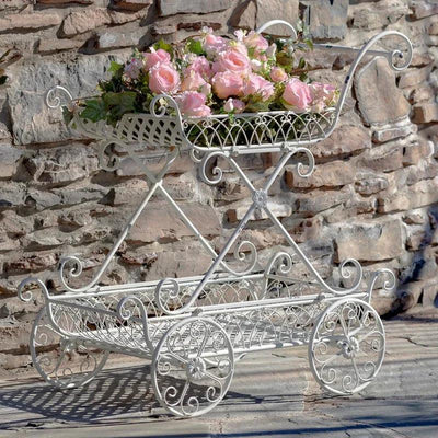 Two Tier Iron Flower Push Cart