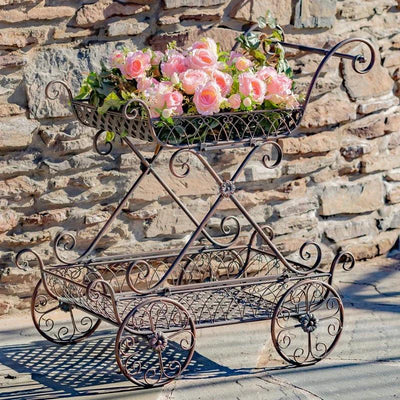 Two Tier Iron Flower Push Cart