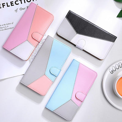 Modern Mixed Colors Leather Flip Case For iPhone 14 13 12 11 Pro Max Wallet Case For iPhone 5S 5 6 6s 7 8 Plus X XS XR Max Phone Case Cute Phone Cases Cover Flip Shockproof Style Magnetic Closure Multicolored Phone Case