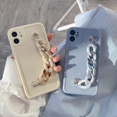 Modern Pure Color Sparkle Strap Luxury Classic Design Solid Color Chain Protective Cover Simple Wrist Chain Phone Case For iPhone 13 Pro Max XS MAX 14 Pro Max XR XS 7 8 Plus SE Soft Shell Cover For Iphone