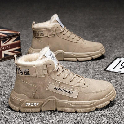 Modern Winter Mens Boots Snow Lightweight Non-Slip Lace-Up Outdoor Warm Sneakers High-Top Cotton Casual Shoes Outdoor Water Resistant Camping Walking Autumn Sneakers