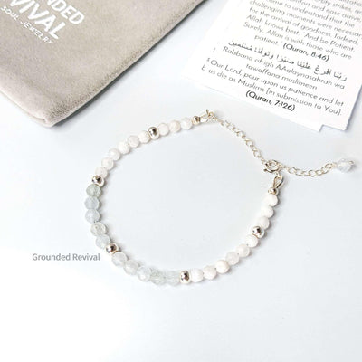 Sapphire & Moonstone Tasbih Bracelet | Women's Misbaha - 33 Beads, 4mm