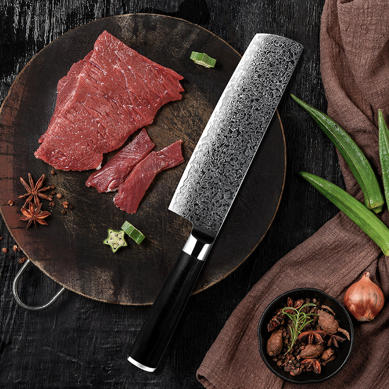 Noir Knife Set 7 Piece VG10 Stainless Damascus Steel with Black G10 Handle