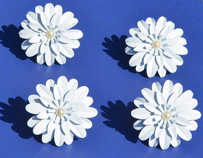 Vibhsa White Floral Napkin Rings | Set of 12, Pearl Accents, Handcrafted