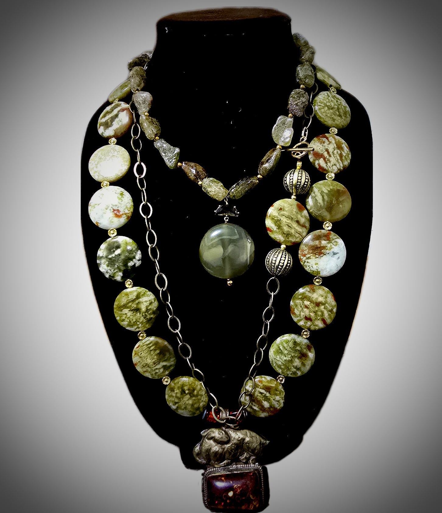 Natural Green Garnet Antique statement necklace