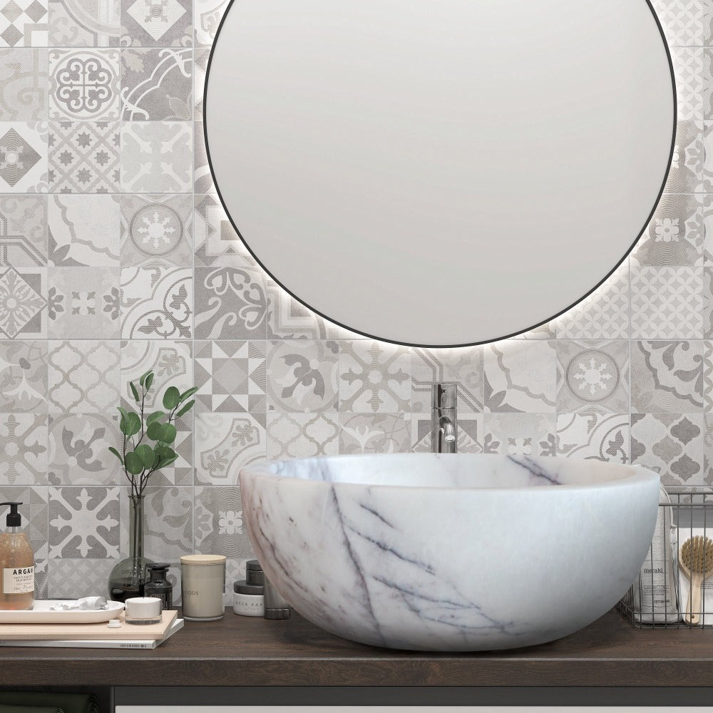 Natural Stone New York White Marble Round Vessel Sink Polished (D)12