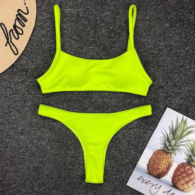 Neon Yellow Green Swimsuit Women Push Up Padded Micro Bikini Summer Beach Bathing Suit Beach Swimwear Women's Scoop Neck Cut Out Front Lace Up Back High Cut One Piece Swimsuit
