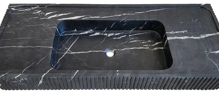 Nero Marquina Marble Wall-mount Bathroom Vanity Sink Fluted Front (W)20