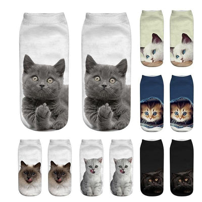 New 3D Print Funny Cute Cartoon Kitten Unisex Short Socks Creative Colorful Multiple Cat Face Happy Low Ankle Socks For Men And Women