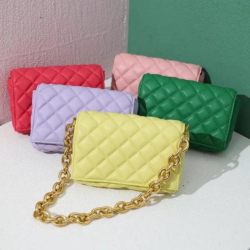 New Adorable Women's Handbag Green Small Flap Shoulder Bag In Thick Metal Chain Women's Clutch Bags Luxury Ladies Shoulder Purse
