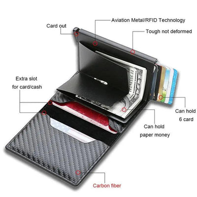 New Carbon Fiber Card Holder Wallets Luxury Men Black Magic Leather Cool Slim Mini Wallet Small Money Bag Male Purses Magnet Closure Wallet
