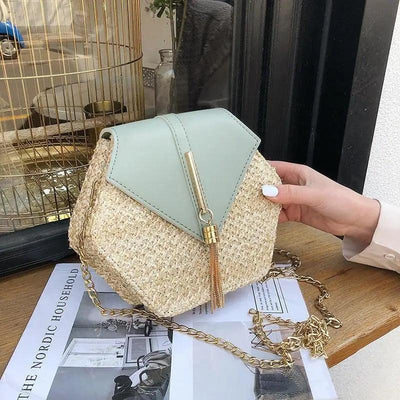 New Famous Mulit Style Straw+leather Handba For Women And Girls New Fashion Summer Bag Handmade Woven Beach Circle Shoulder Bag