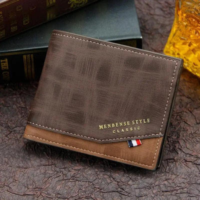 New Fashion Men Wallet Cool Bag Solid Color Leather Business Short Wallet Famous Vintage Wallets Multi-Card Soft Purse Bag Men Wallets with 6 Card Pockets and Card Slot