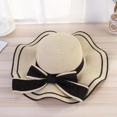 New Summer Women's Beach Hat Wide Side Female Summer Women's Beach Hat Female Unique Luxury Bowknot Design Sun Hat Casual Hat Lady Classic Flat Straw Hat Women Fedora Hat Ideal Gift 54-58cm