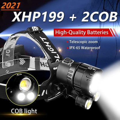 Newest Waterproof XHP199 16-Core Super Bright Powerful Lantern Headlamp XHP110 LED USB Flashlight XHP50 Headlight Rechargeable 18650 Zoom Torch Light