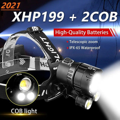 Newest Waterproof XHP199 16-Core Super Bright Powerful Lantern Headlamp XHP110 LED USB Flashlight XHP50 Headlight Rechargeable 18650 Zoom Torch Light