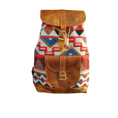 Southwest-influenced Leather and Jacquard Backpack Purse