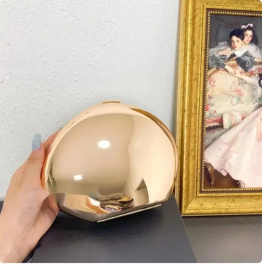 niche Metal shell shape clutch bag Smooth mirror surface silver gold women evening party cute purse handbag new