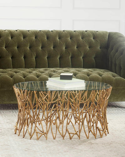 Italian Golden Iron Twig Cocktail Table with Glass Top