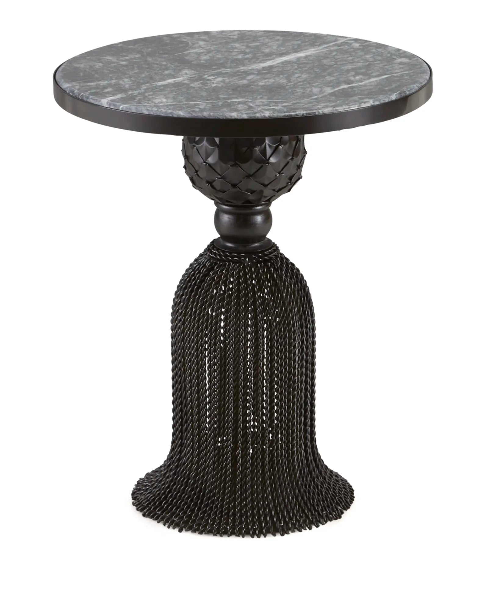 Black Twisted Iron Tassel Table with Gray Marble Top