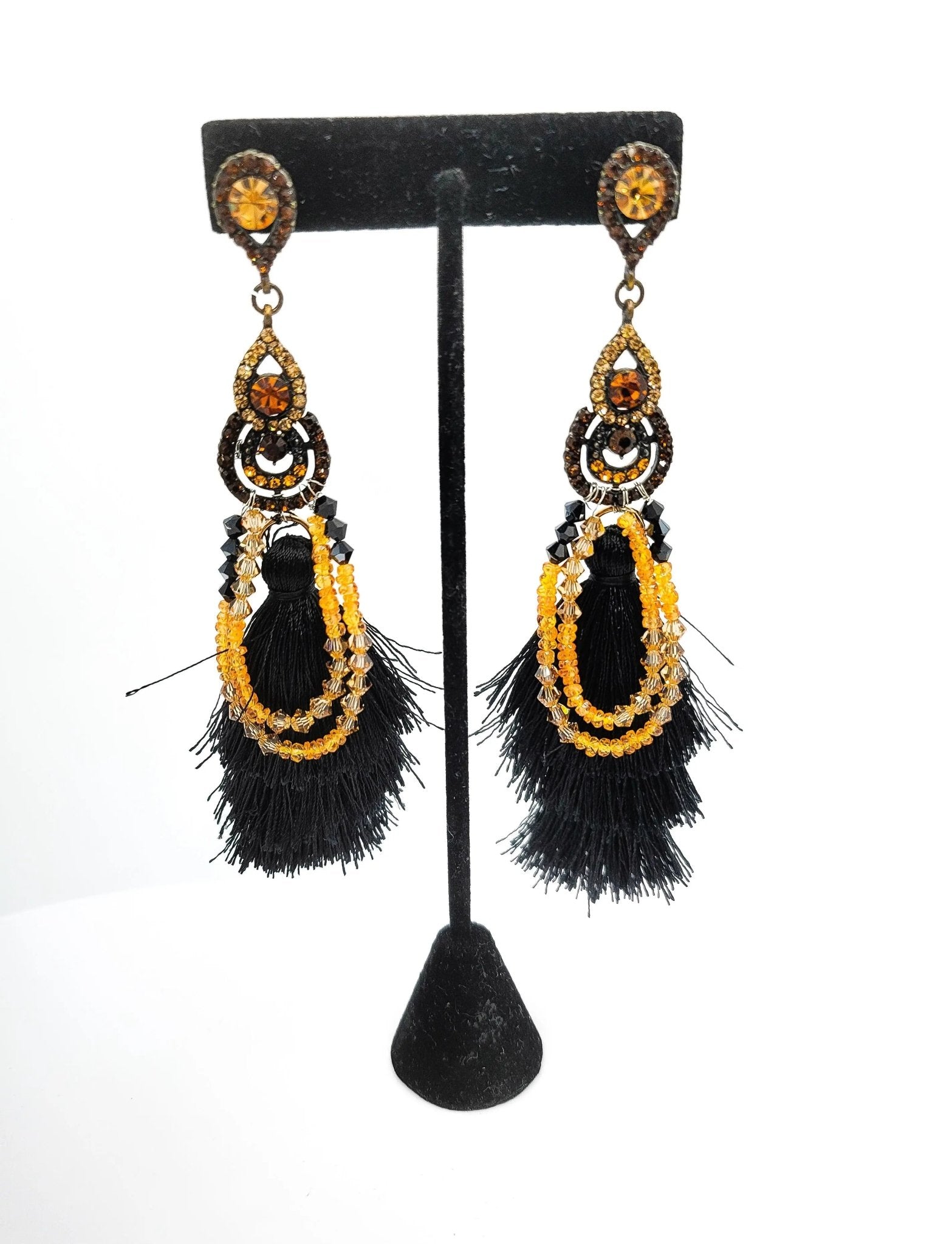 Orange Sapphire Tassel Earrings