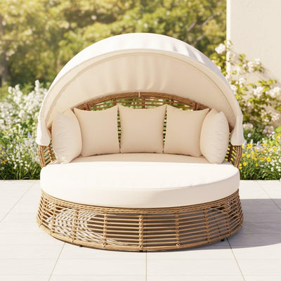 Alora 53-Inch Outdoor Patio Rattan Round Wicker Daybed With Retractable Canopy (SAK69241)
