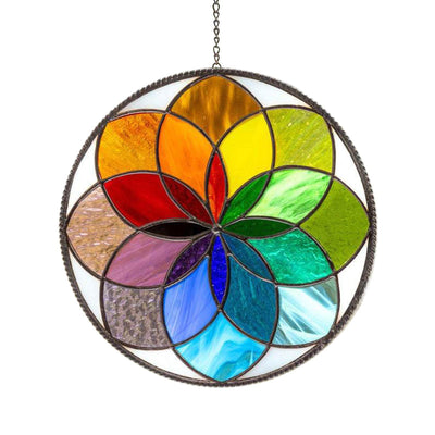 Overlap Rainbow Flower Wind Spinner Wall Hanging Multi Color Changing Pendant Decoration Yard Art Garden Hanging Decoration Outdoor Wind Catcher Yard Patio Christmas Holiday Decoration