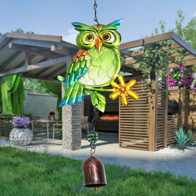 Owl Wind Chimes Pendants Metal Glass Portable Wind Bell Outdoor Chime Decoration Painted Birds Hanging Bell Ornament Room Decoration Props Balcony Decor Best Gifts Hanging Decor For Patio Deck Yard Garden