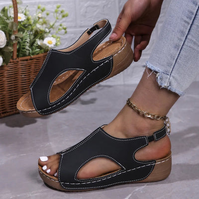 Peep Toe Cutout Wedge Sandals