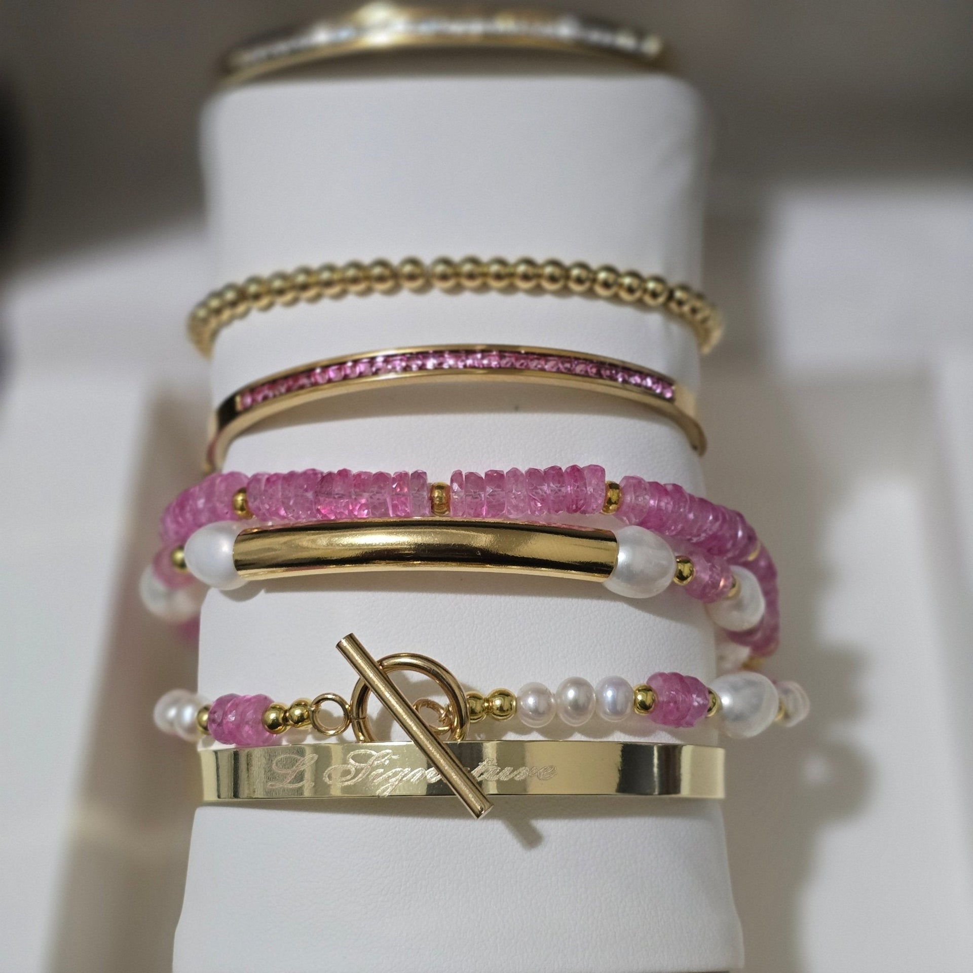 Pink Topaz and Freshwater Pearls Bracelet set