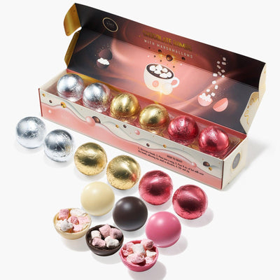 Hot Chocolate Bombs - Set of 6-3 Flavors of White, Fudge Brownie, Strawberry Chocolates - Delicious Cocoa Bombs Filled with Marshmallows - Classic Bomb Gift Set, Melting Marshmallow Delicious Gifts