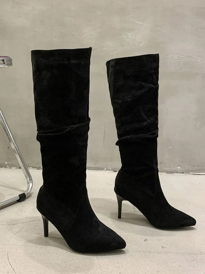 Pleated Pull-On High Heel Boots