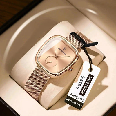 POEDAGAR Elegant Women's Mesh Watch - Waterproof Stainless Steel Quartz Timepiece for Stylish Ladies